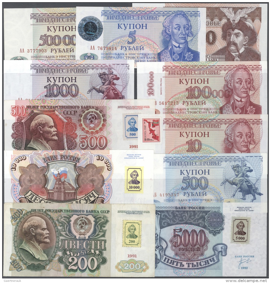 Transnistria  / Transnistrien: Collectors Book With 54 Banknotes Transnistria From The First Issue With Adhesive Stamps - Sonstige – Europa