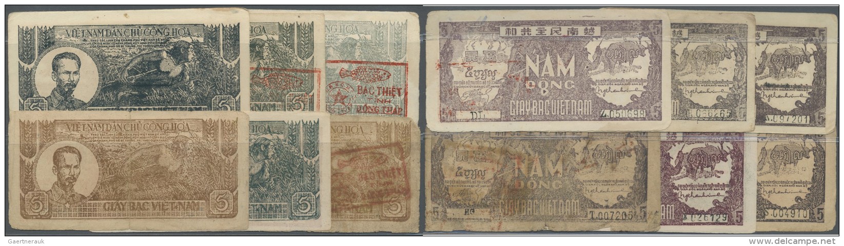 Vietnam: Large Set Of Approximately 270 Pcs. 5 Dong ND(1948) P. 17 In Different Colors, In Stamped And Unstamped Conditi - Vietnam