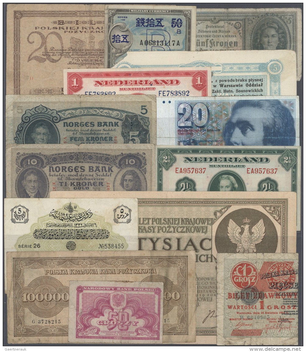 Alle Welt: Small Lot With 87 Banknotes From All Over The World, With A Few Better Items Like Poland 1 Grosz (left Half), - Sonstige & Ohne Zuordnung