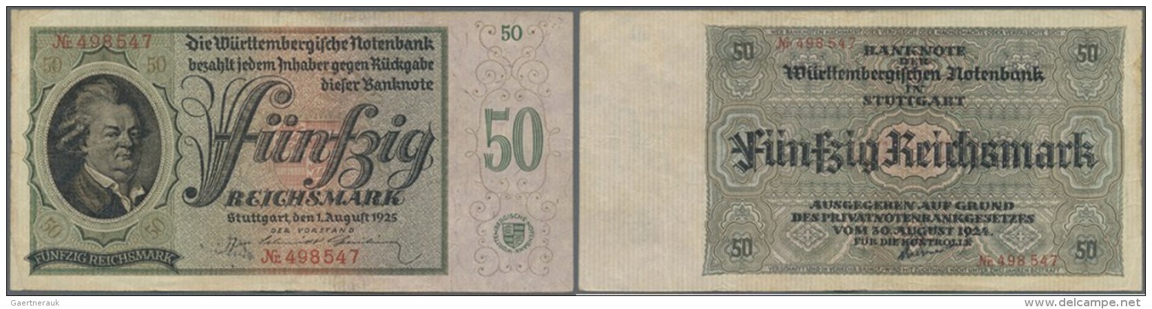 Deutschland - Altdeutsche Staaten: W&uuml;rttemberg: W&uuml;rttembergische Notenbank, 50 Reichsmark, 1. August 1925, Ro. - …-1871: Altdeutschland