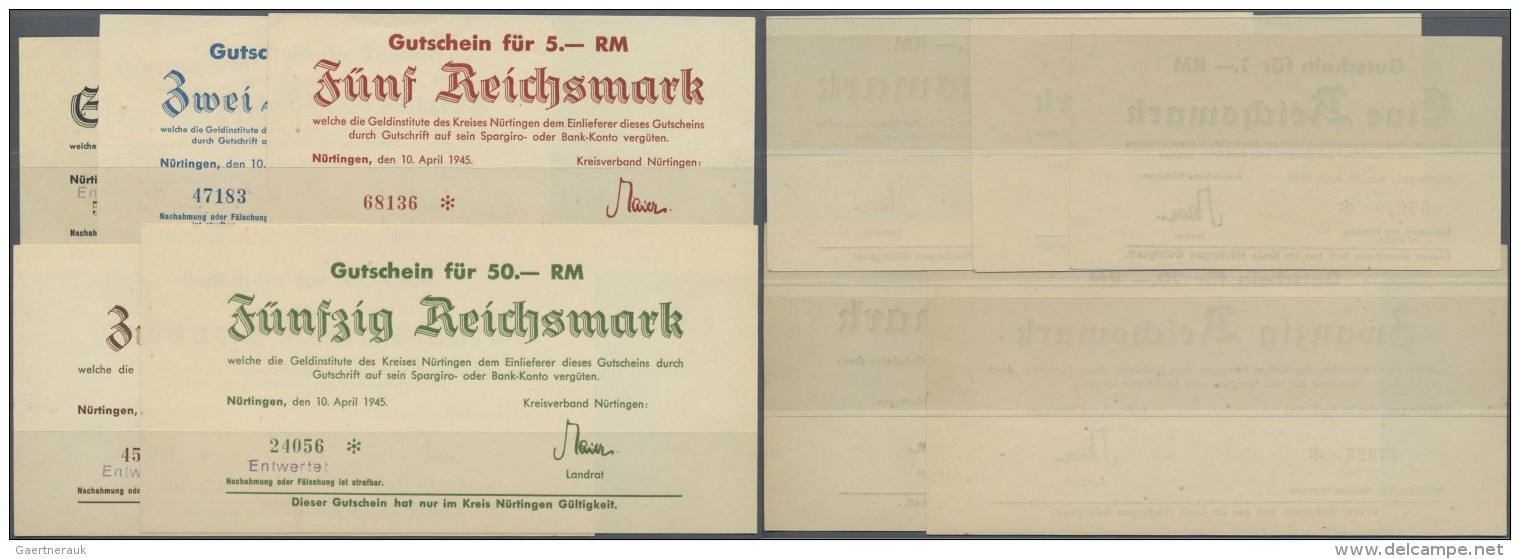 Deutschland - Alliierte Milt&auml;rbeh&ouml;rde + Ausgaben 1945-1948: N&uuml;rtingen, Kreisverband, 1, 2, 5, 20, 50 RM, - Sonstige & Ohne Zuordnung