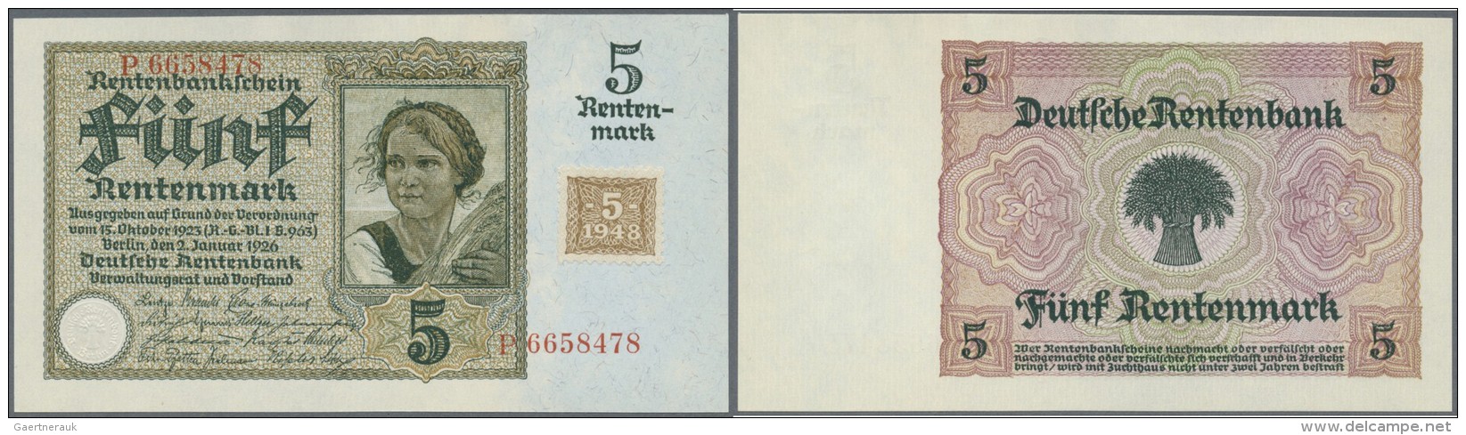 Deutschland - DDR: Kuponausgabe 5 Mark 1948, Ro.332a, Aufgeklebt Auf Ro.164a, KN 7-stellig In Kassenfrischer Erhaltung - Sonstige & Ohne Zuordnung