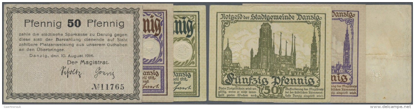 Deutschland - Nebengebiete Deutsches Reich: Danzig : 50 Pf., 10.8.1914, Wz. Schuppen, KN 5stellig, Erh. III; 50 Pf., 15. - Sonstige & Ohne Zuordnung