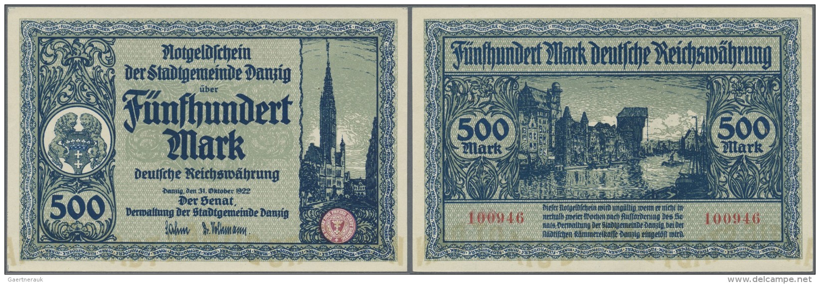 Deutschland - Nebengebiete Deutsches Reich: Danzig: 500 Mark 1922 Ro.793, Mit Einer Sehr Leichten Delle Am Linken Rand U - Sonstige & Ohne Zuordnung