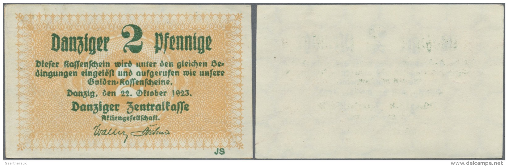 Deutschland - Nebengebiete Deutsches Reich: Danzig: 2 Gulden 1923 Ro.812, Ungefaltet, Leichte Spur Eine B&uuml;roklammer - Sonstige & Ohne Zuordnung