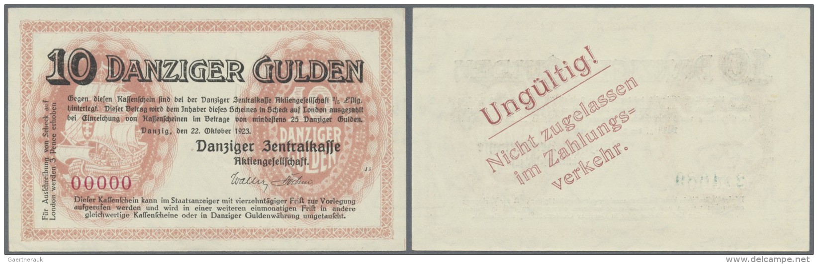 Deutschland - Nebengebiete Deutsches Reich: Danzig: 10 Gulden 1923 MUSTER Ro.820, Mit Nullnummer #00000, Nicht Im Rosenb - Sonstige & Ohne Zuordnung