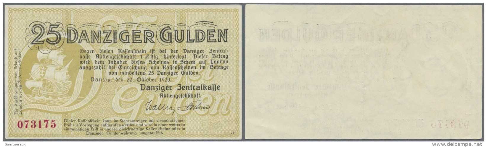 Deutschland - Nebengebiete Deutsches Reich: Danzig: 25 Gulden 1923 Ro.821, Umlaufnote, Mit Mittelfalte, Leichtem Handlin - Sonstige & Ohne Zuordnung