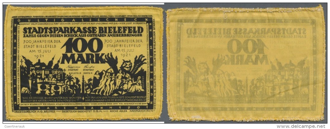 Deutschland - Notgeld Besonderer Art: Bielefeld, 100 Mark, 15.7.1921, Gelbe Seide, Umschrift "Franz&ouml;sischer Vertrag - Sonstige & Ohne Zuordnung