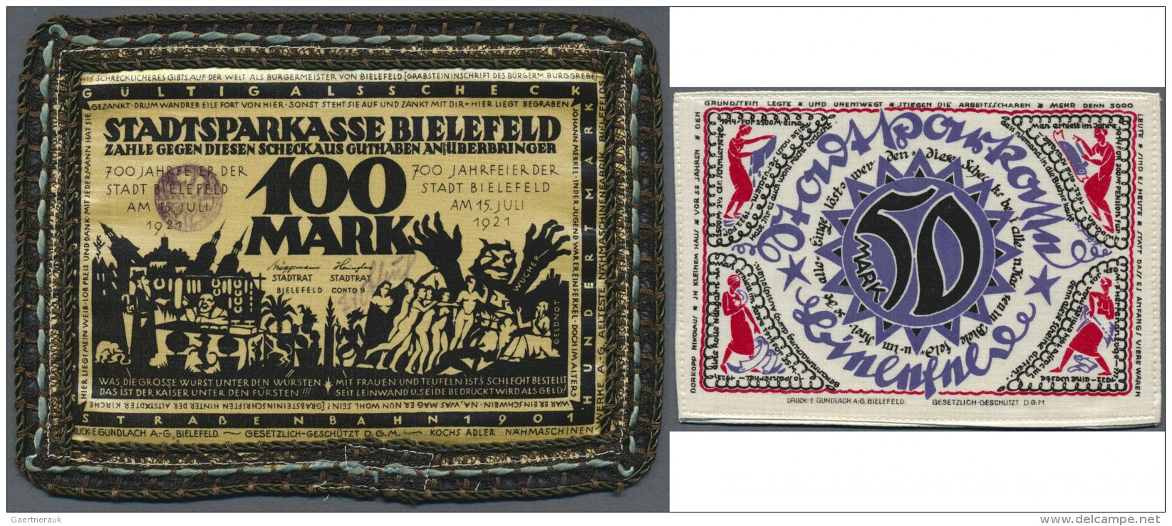 Deutschland - Notgeld Besonderer Art: Bielefeld, 100 Mark, 15.7.1921, Seide, Bla&szlig;goldfarben, Mit Borte, Ohne Datum - Sonstige & Ohne Zuordnung