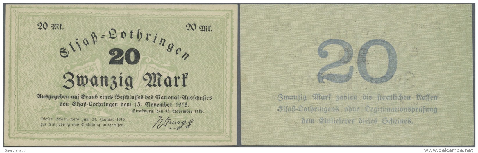 Deutschland - L&auml;nderscheine: Elsa&szlig;-Lothringen, National-Ausschu&szlig;, 20 Mark, Stra&szlig;burg, 13.11.1918, - Sonstige & Ohne Zuordnung