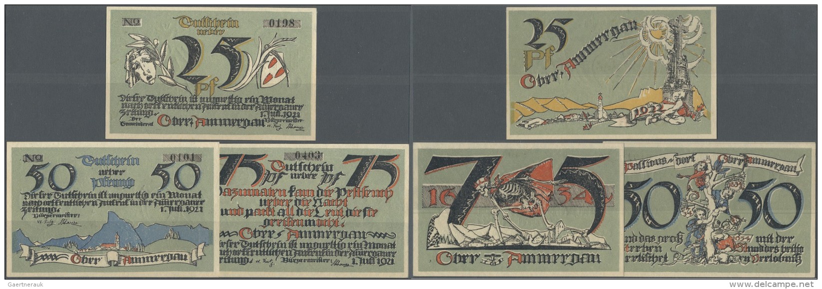 Deutschland - Notgeld - Bayern: Oberammergau, Gemeinde, 25, 50, 75 Pf., 1.7.1921, B&uuml;ttenpapier, Mit Rand, KN 198, 1 - Lokale Ausgaben