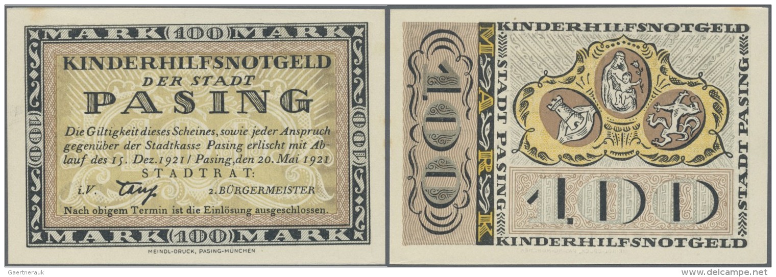 Deutschland - Notgeld - Bayern: Pasing, Stadt, Kinderhilfs-Notgeld, 100 Mark, 20.5.1921, Erh. I- - Lokale Ausgaben