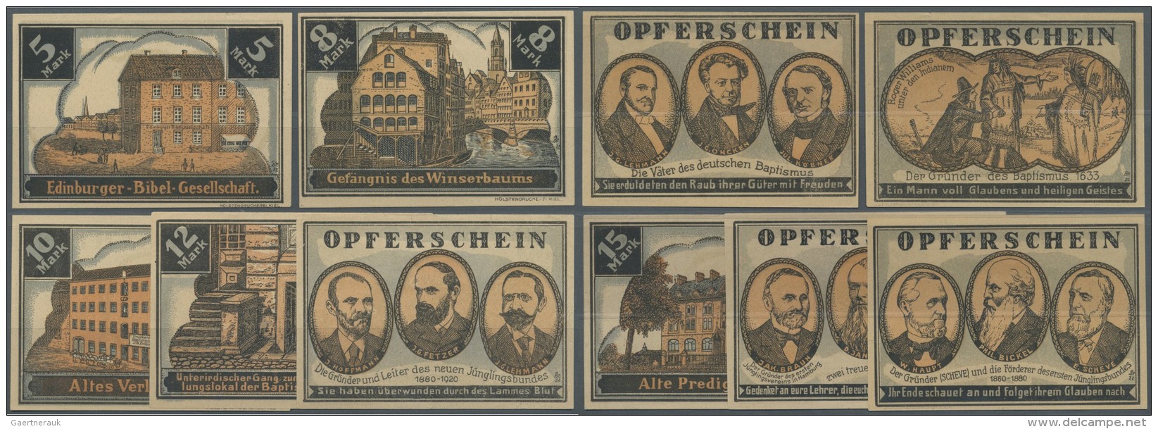 Deutschland - Notgeld - Hamburg: Hamburg, Baptistengemeinde, 5, 8, 10, 12, 15 Mark, O. D. (1922), Opferscheine; Erh. Mei - Lokale Ausgaben