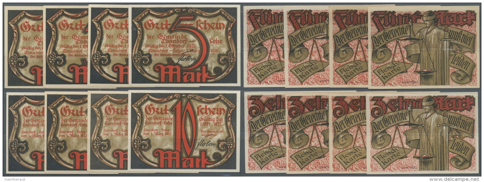 Deutschland - Notgeld - Hamburg: Tonndorf-Lohe, Gemeinde, Je 4 X 5 Und 10 Mark, 1.3 - 1.10.1921, Erh. I, Total 8 Scheine - Lokale Ausgaben