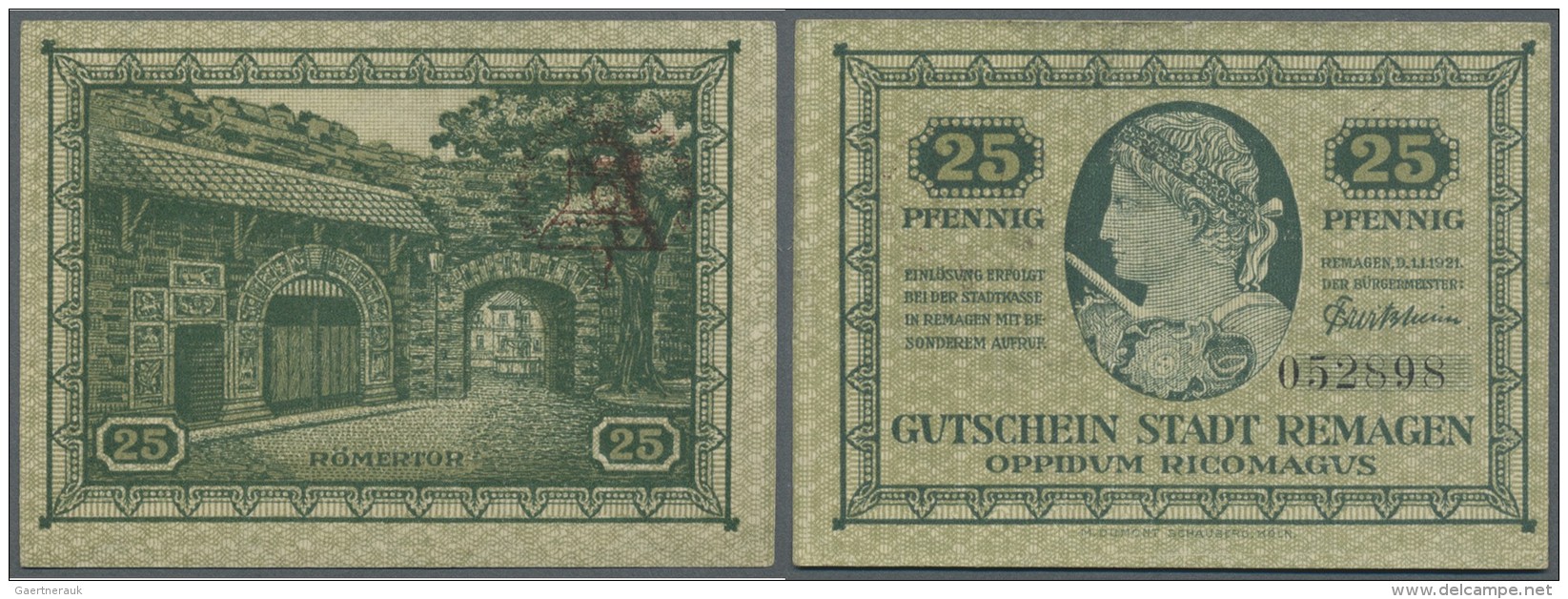 Deutschland - Notgeld - Rheinland: Remagen, Glocken-Bazar, 25 Pf., (9.10.1921), Rs. Aufdruck Einer Roten Glocke Mit Umsc - Lokale Ausgaben