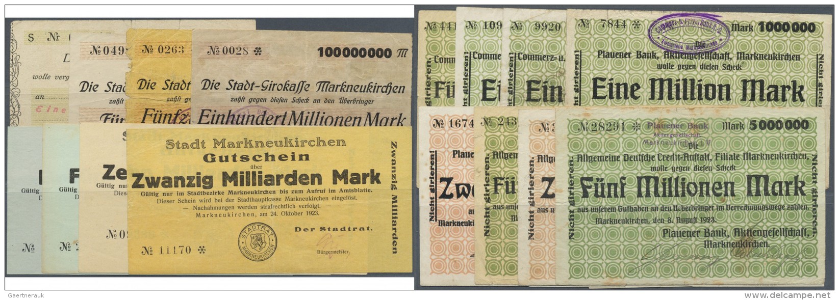 Deutschland - Notgeld - Sachsen: Markneukirchen, Stadtrat, 1 Mio. Mark, 9.8.1923, GSG-Scheck, 1, 5, 10, 20 Mrd. Mark, 24 - Lokale Ausgaben