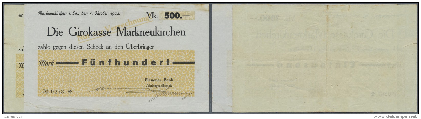Deutschland - Notgeld - Sachsen: Markneukirchen, Plauener Bank, 500, 1000 Mark, 5.10.1923, Schecks Auf Girokasse, Erh. I - [11] Emissions Locales
