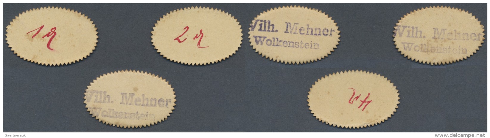 Deutschland - Notgeld - Sachsen: Wolkenstein, Wilh. Mehner, 1, 2, 4 Pf., O. D., Ovale Kartonmarken Mit Vs. Zweizeiligem - Lokale Ausgaben