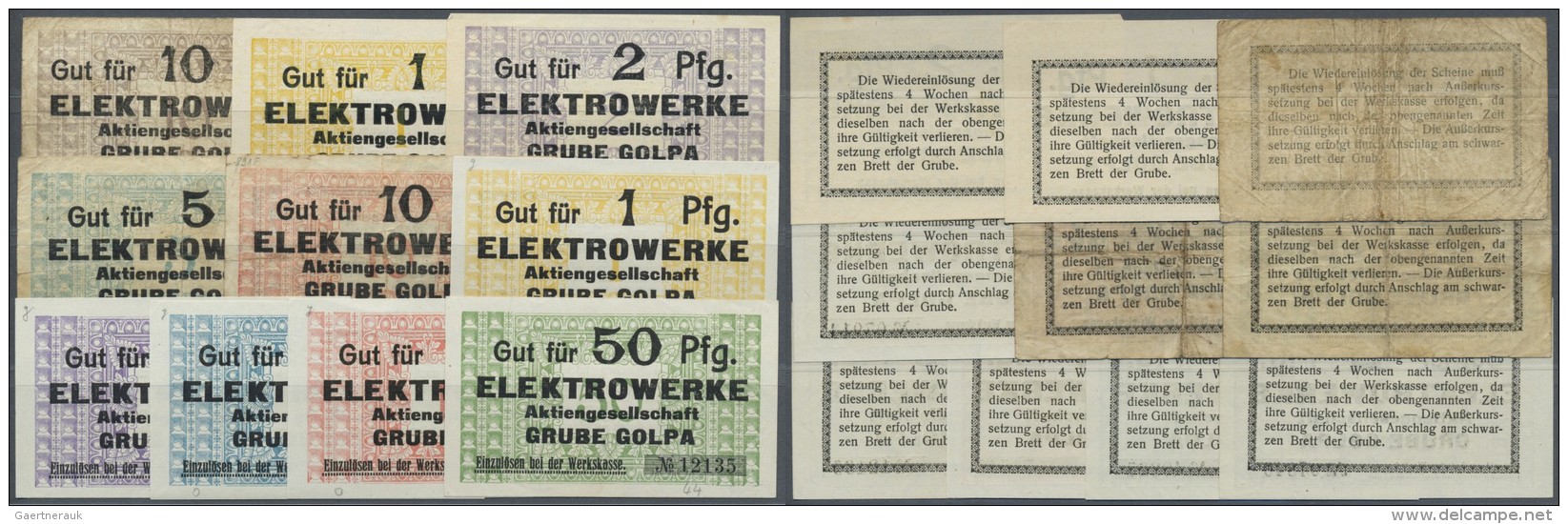 Deutschland - Notgeld - Sachsen-Anhalt: Golpa, Elektrowerke Grube Golpa, 10 Pf., Wz. Kreuze In Quadraten, Erh. IV; 1, 2, - Lokale Ausgaben
