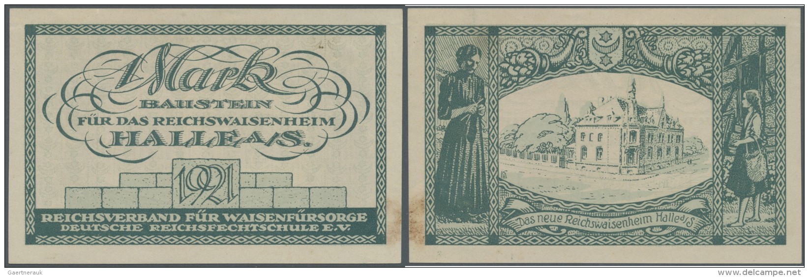 Deutschland - Notgeld - Sachsen-Anhalt: Halle, Reichsverband F&uuml;r Waisenf&uuml;rsorge, 1 Mark, 1921, Baustein, Rs. L - Lokale Ausgaben