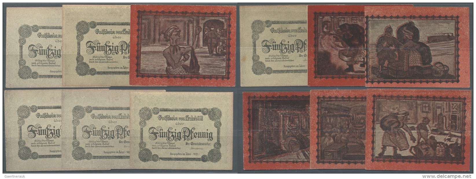 Deutschland - Notgeld - Schleswig-Holstein: Haleb&uuml;ll, Gemeinde, 6 X 50 Pf., 1921, Vs. Grau, Rs. Rot, Erh. I- (4), I - Lokale Ausgaben