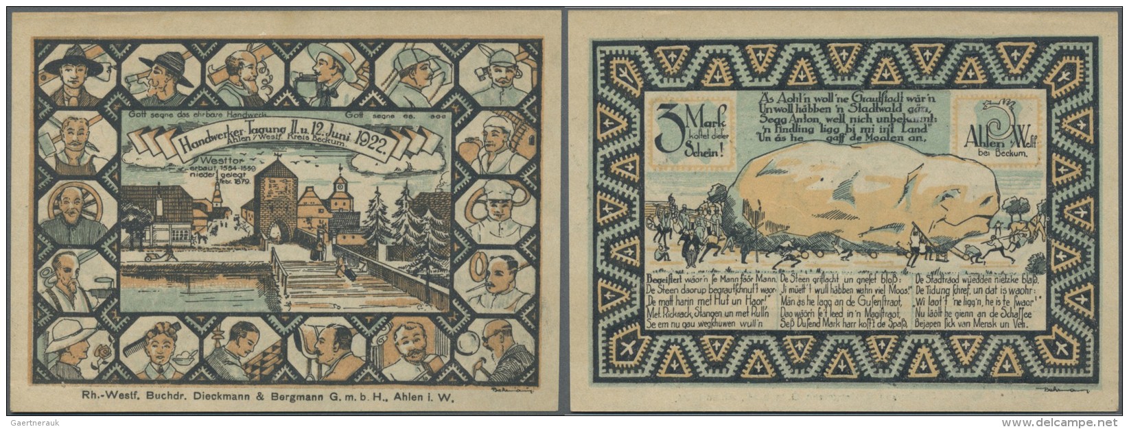 Deutschland - Notgeld - Westfalen: Ahlen, Handwerker-Tagung, 3 Mark, 11.-12.6.1922, Oben Minimal Randbraun, Ansonsten Er - Sonstige & Ohne Zuordnung