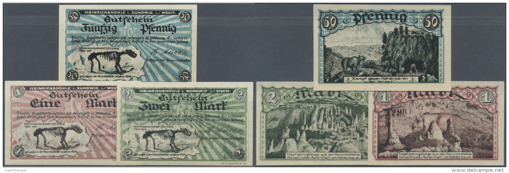 Deutschland - Notgeld - Westfalen: Sundwig, H. Meise, "Heinrichsh&ouml;hle", 50 Pf., 1, 2 Mark, O. D., Erh. I, Total 3 S - Sonstige & Ohne Zuordnung