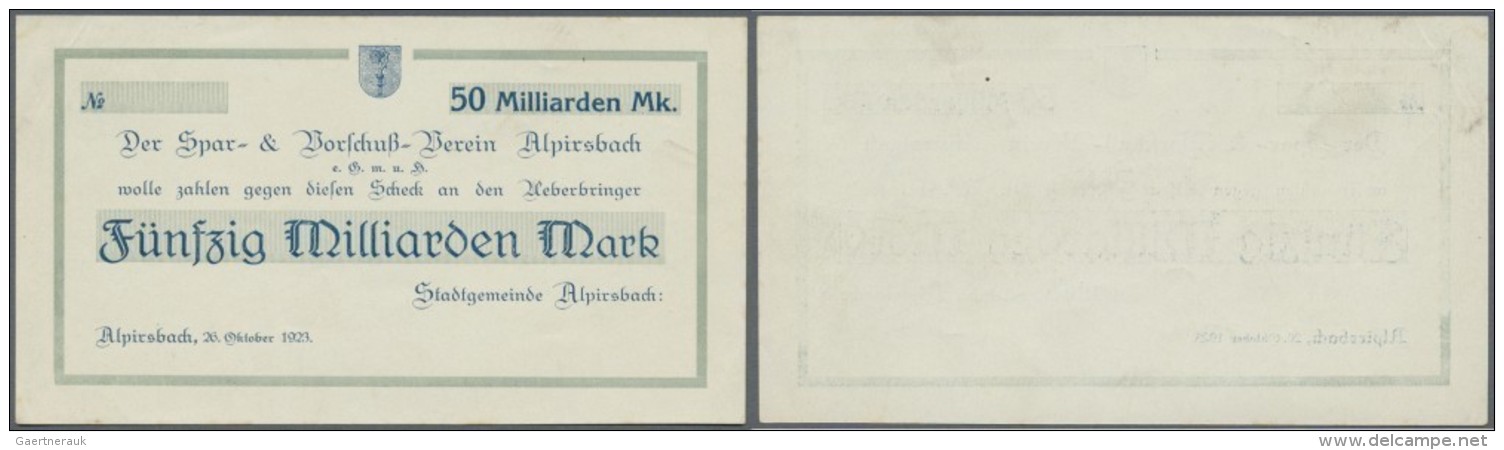 Deutschland - Notgeld - W&uuml;rttemberg: Alpirsbach, Stadtgemeinde, 50 Mrd. Mark, 26.10.1923, Ohne KN Und Unterschrifte - Lokale Ausgaben