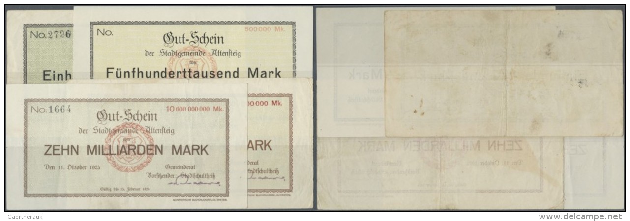 Deutschland - Notgeld - W&uuml;rttemberg: Altensteig, Stadtgemeinde, 100 Tsd. Mark, Mit KN, Erh. III; 500 Tsd. Mark, Ohn - Lokale Ausgaben