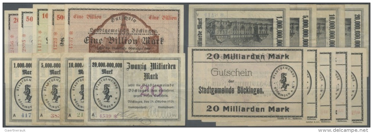 Deutschland - Notgeld - W&uuml;rttemberg: B&ouml;ckingen, Stadtgemeinde, 1, 5, 10, 20 Mrd. Mark, 25.10.1923, Serie A, Er - Lokale Ausgaben