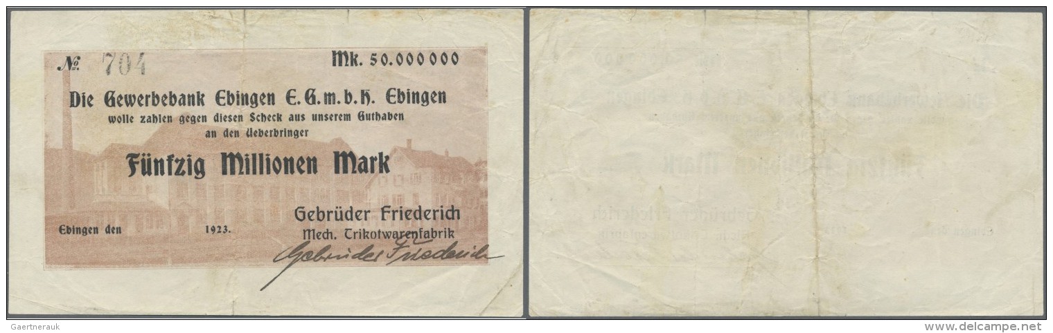 Deutschland - Notgeld - W&uuml;rttemberg: Ebingen, Gebr&uuml;der Friederich, 50 Mio. Mark, O. D. (nur 1923 Gedruckt), Sc - Lokale Ausgaben