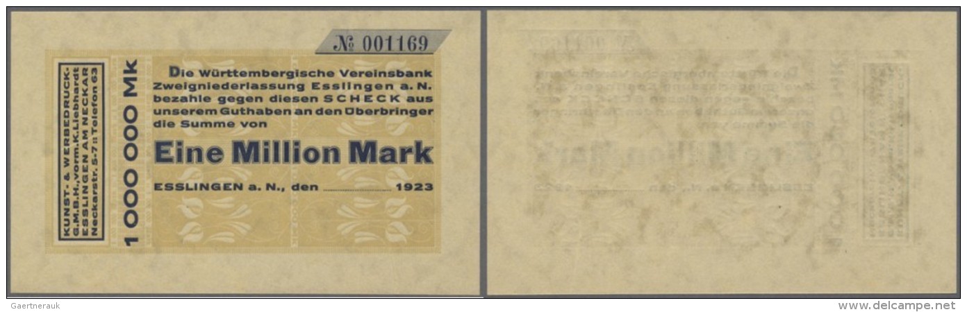 Deutschland - Notgeld - W&uuml;rttemberg: Esslingen, Kunst- Und Werbedruck-GmbH, Vorm. K. Liebhardt, 1 Mio. Mark, 1923 ( - Lokale Ausgaben