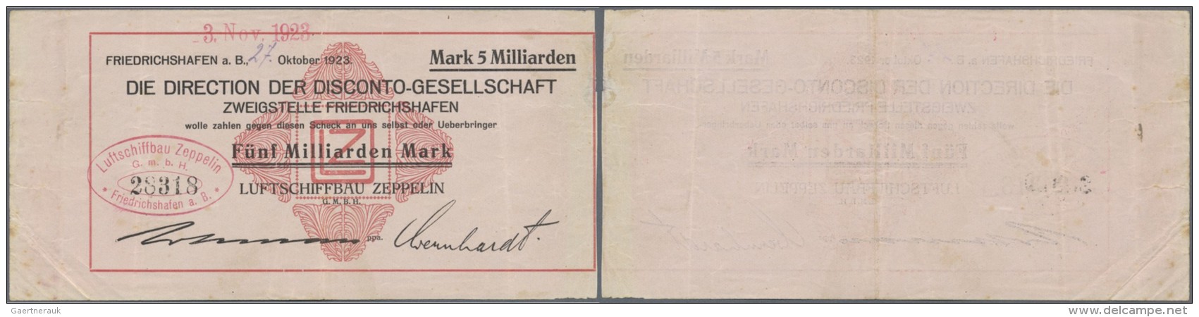 Deutschland - Notgeld - W&uuml;rttemberg: Friedrichshafen, Luftschiffbau Zeppelin GmbH, 5 Mrd. Mark, 3.11.1923, Datum Ge - Luft- Und Zeppelinpost