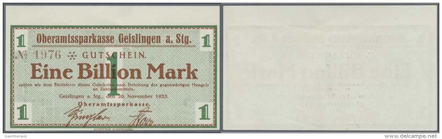 Deutschland - Notgeld - W&uuml;rttemberg: Geislingen, Oberamtssparkasse, 1 Billion Mark, 20.10.1923, Druckfirma "MAURER' - Lokale Ausgaben