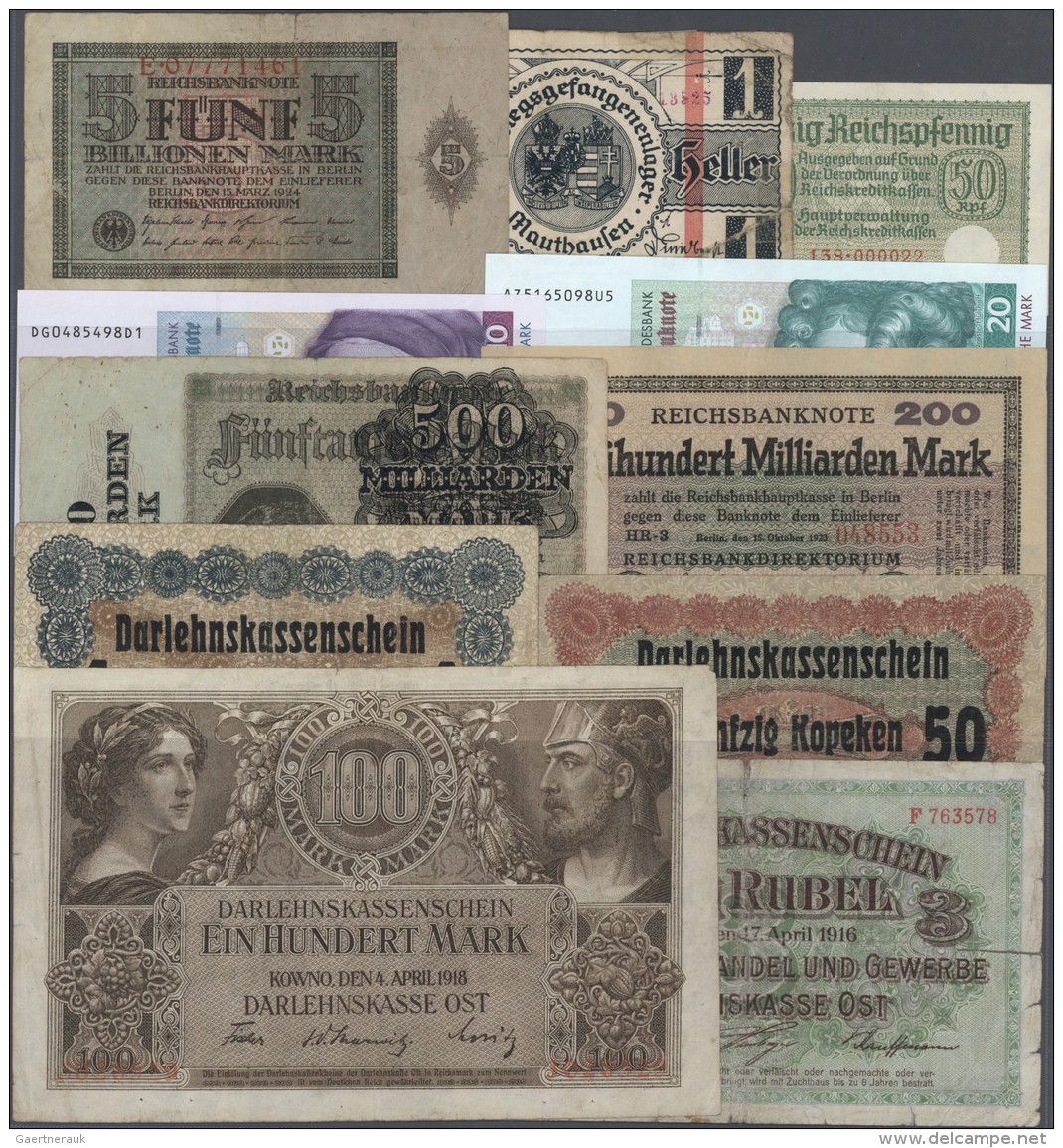 Deutschland: Posten Mit 117 Banknoten Vom Kaiserreich Bis Zur Letzten DM-Serie, Dabei Viele Der G&auml;ngigen Sorten Abe - Autres & Non Classés