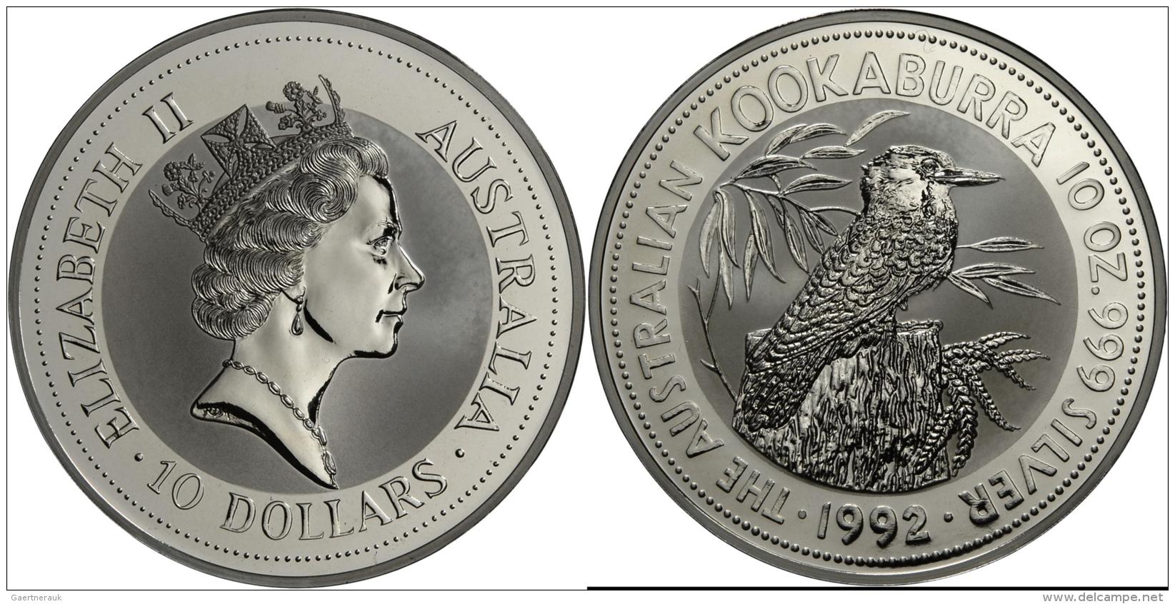 Australien: 10 Dollars 1992, KOOKABURRA, 10 OZ 999 Silver, In Original Plexikapsel, BU. - Sonstige & Ohne Zuordnung