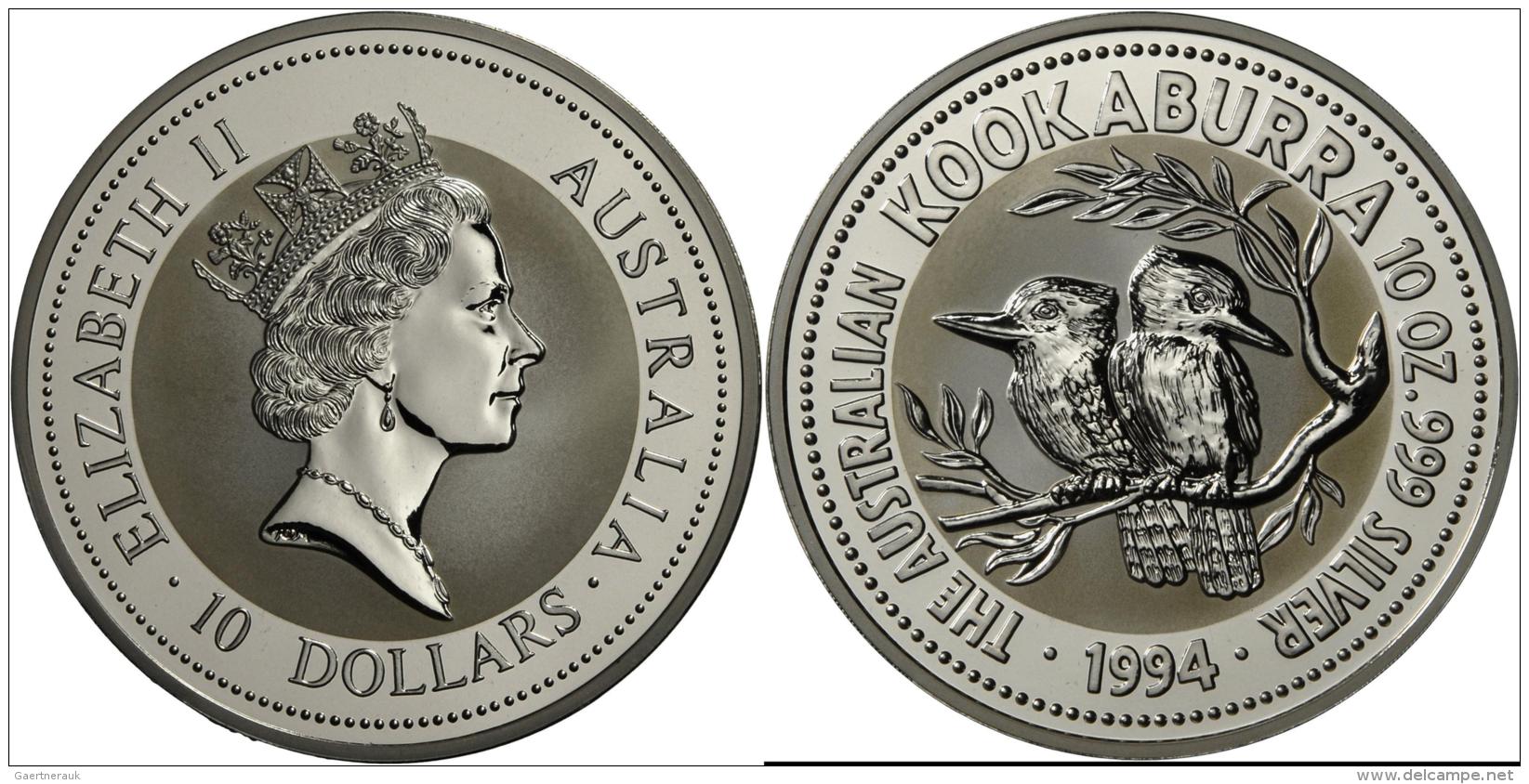 Australien: 10 Dollars 1994, KOOKABURRA, 10 OZ 999 Silver, In Original Plexikapsel, BU. - Sonstige & Ohne Zuordnung