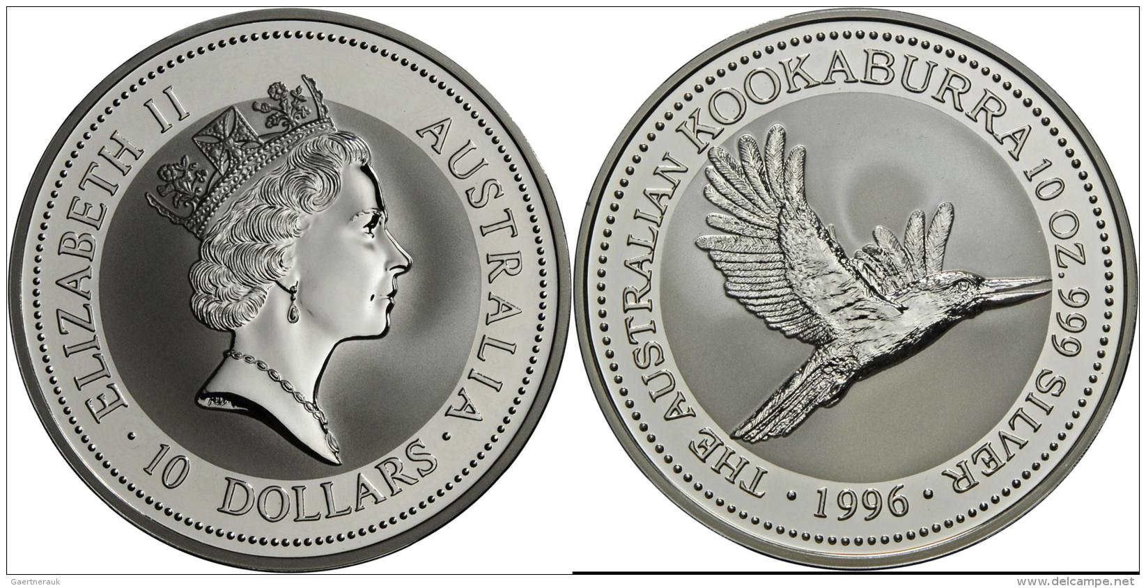 Australien: 10 Dollars 1996, KOOKABURRA, 10 OZ 999 Silver, In Original Plexikapsel, BU. - Sonstige & Ohne Zuordnung