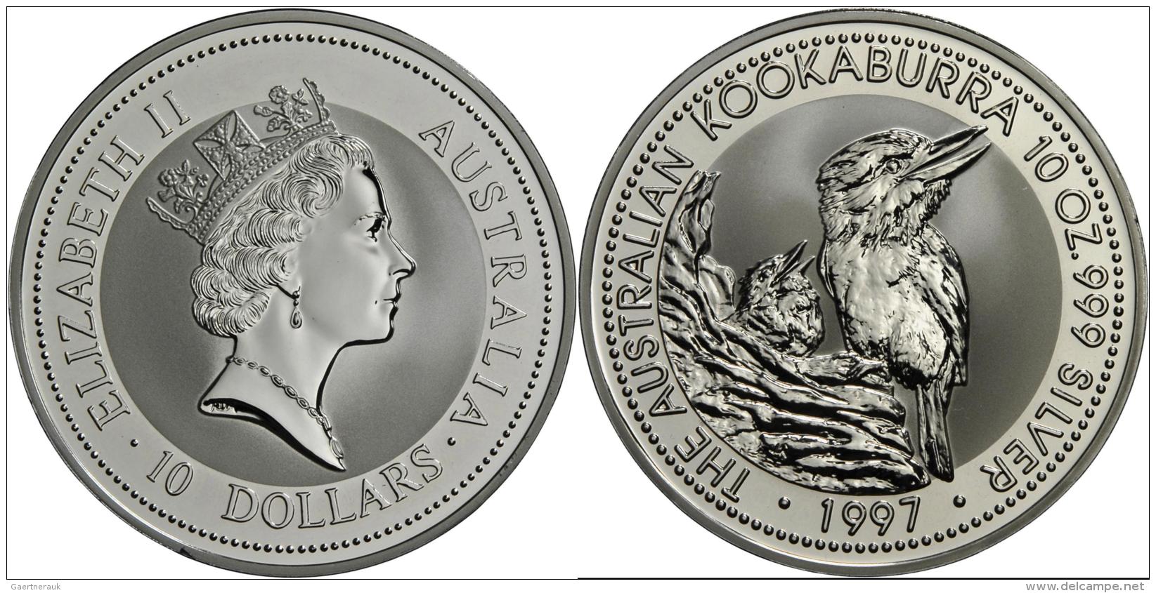 Australien: 10 Dollars 1997, KOOKABURRA, 10 OZ 999 Silver, In Original Plexikapsel, BU. - Sonstige & Ohne Zuordnung