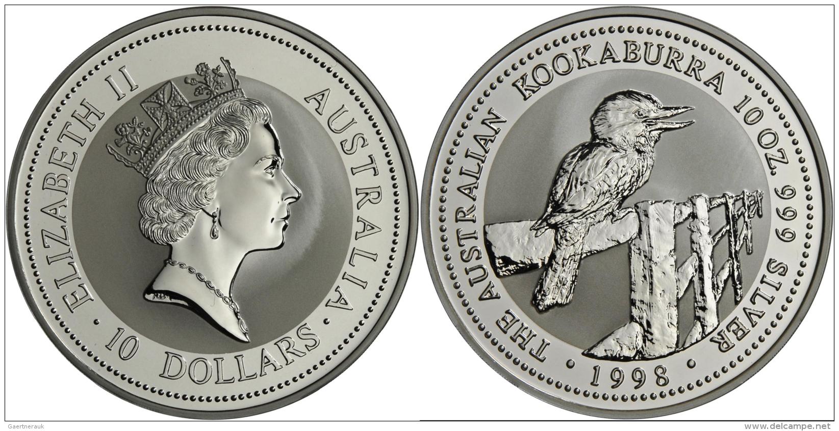 Australien: 10 Dollars 1998, KOOKABURRA, 10 OZ 999 Silver, In Original Plexikapsel, BU. - Sonstige & Ohne Zuordnung