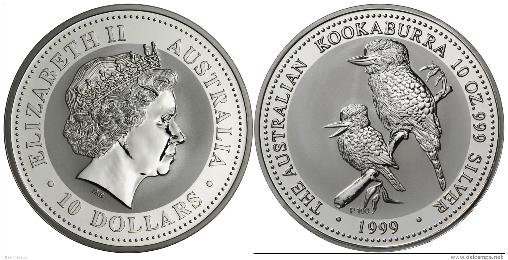 Australien: 10 Dollars 1999, KOOKABURRA, 10 OZ 999 Silver, In Original Plexikapsel, BU. - Sonstige & Ohne Zuordnung