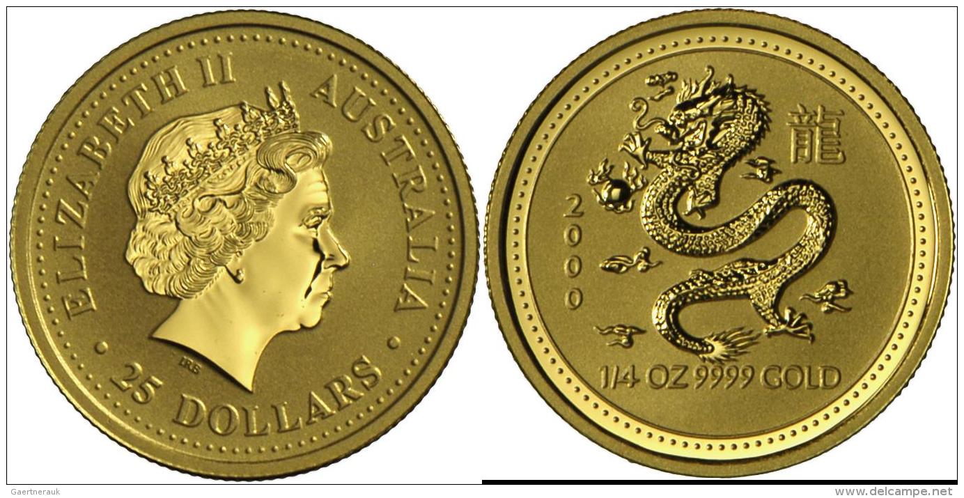 Australien - Anlagegold: 2x GOLD LUNAR: 15 $ Jahr Der Schlange Und 25 $ Jahr Des Drachen 2000, Stempelglanz. - Sonstige & Ohne Zuordnung