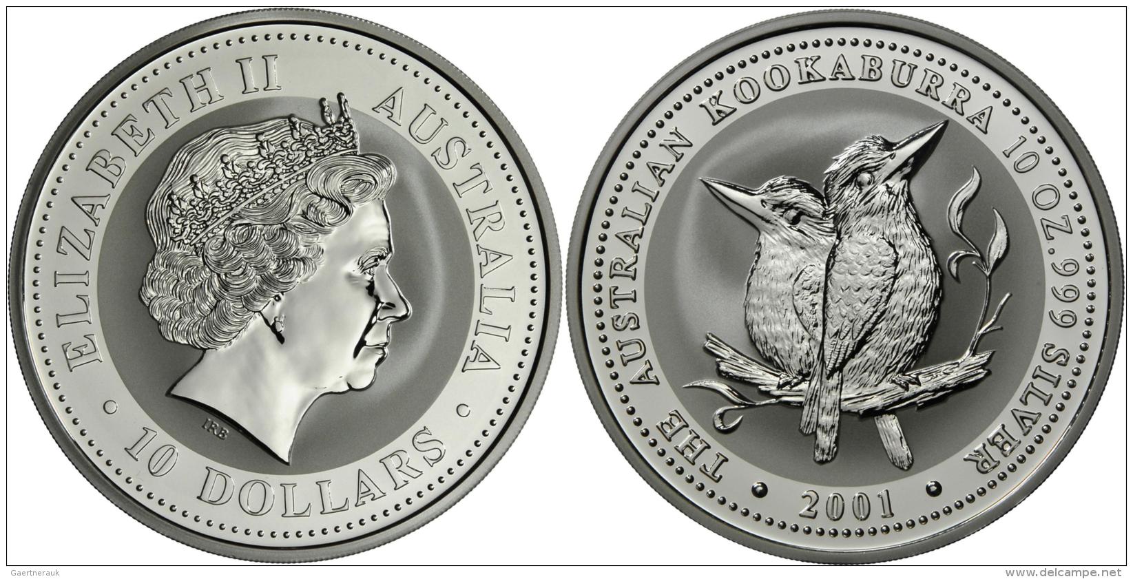 Australien: 10 Dollars 2001, KOOKABURRA, 10 OZ 999 Silver, In Original Plexikapsel, BU. - Sonstige & Ohne Zuordnung