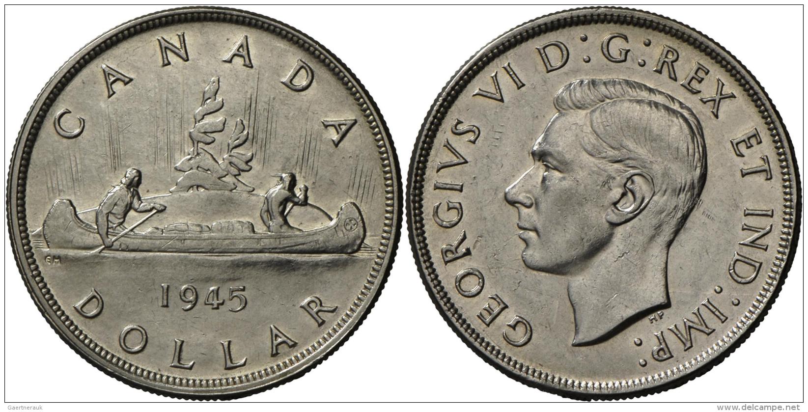 Kanada: 1 Dollar 1945 Kanu, KM #37, Feine Kratzer, Sehr Sch&ouml;n-vorz&uuml;glich. - Canada