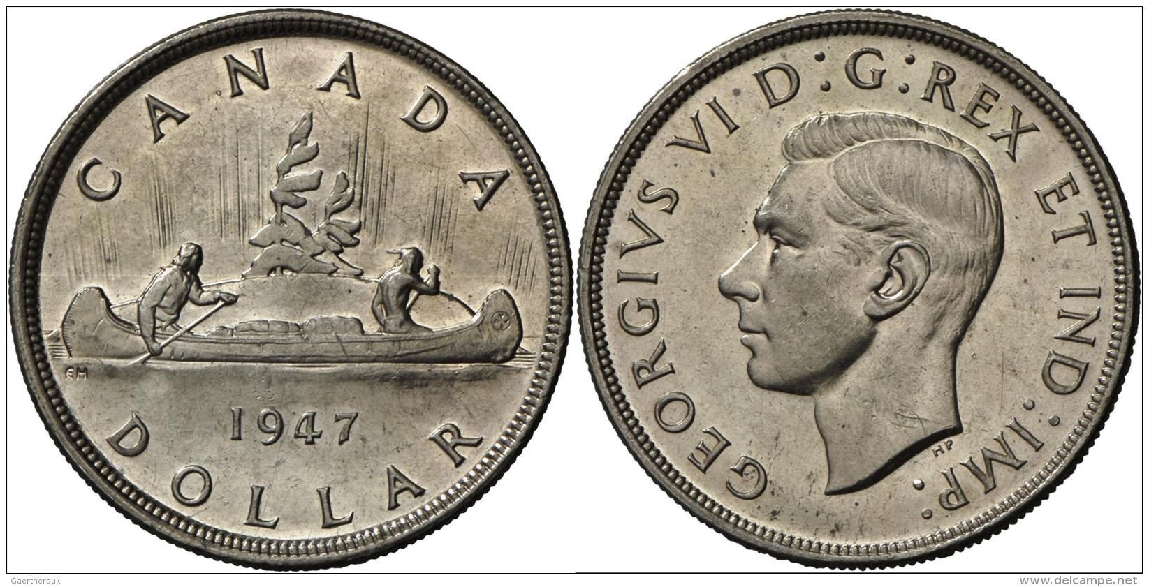 Kanada: 1 Dollar 1947 Kanu, KM #37, Feine Kratzer, Sehr Sch&ouml;n-vorz&uuml;glich. - Canada