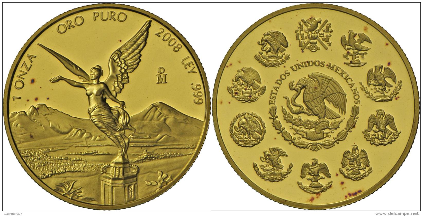 Mexiko - Anlagegold: LIBERTAD Proof Gold Series 2008: 1oz, &frac12;oz, &frac14;oz, 1/10oz Und 1/20oz Im Echtholzetui Mit - Mexiko