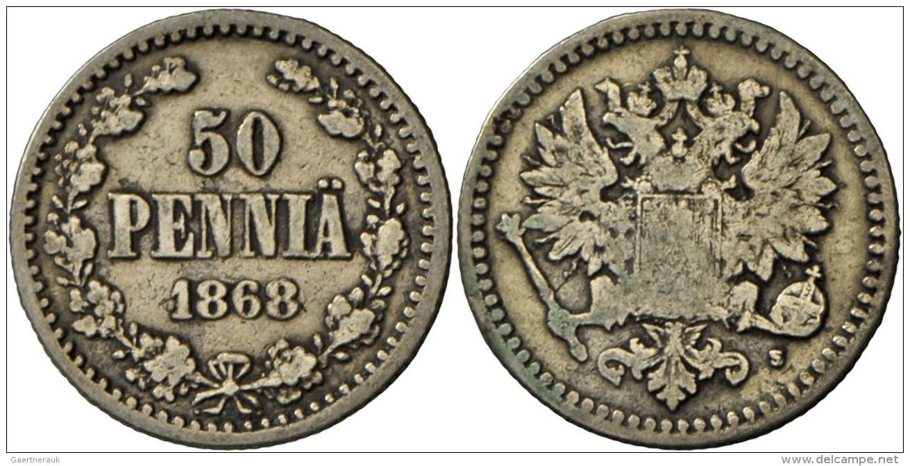 Finnland: 50 Pennia 1868 S, KM 2,1, Sehr Seltener Jahrgang, Sch&ouml;n-sehr Sch&ouml;n. - Finlande