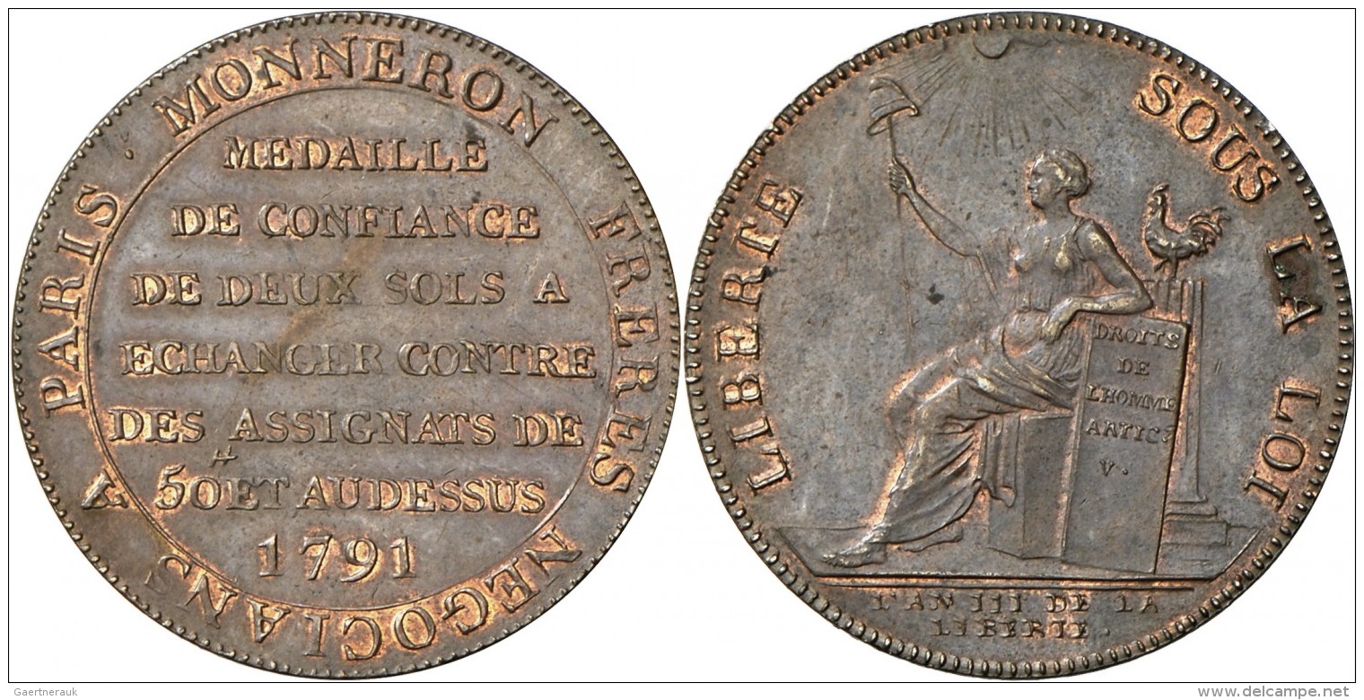 Frankreich: Pariser Constitution, 1791-1792: Bronzemedaille Zu 2 Sols AN III = 1791, Werkstatt Der Br&uuml;der Monneron, - Autres & Non Classés