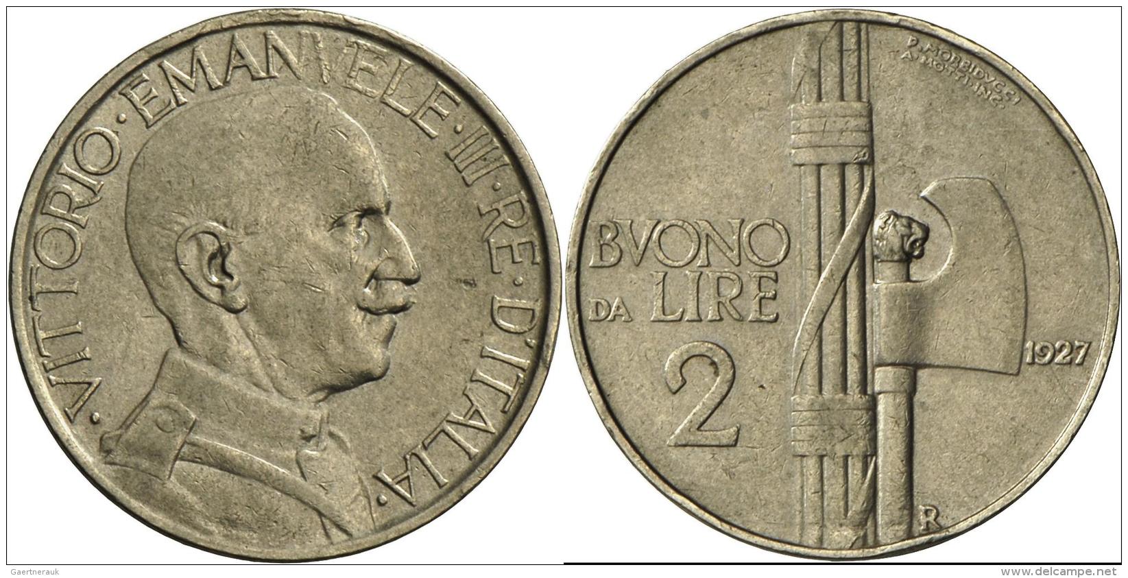Italien: Vittorio Emanuel III. 1900-1943: 2 Lire 1927, Gigante 109, Selten, Kl. Kratzer, Fast Vorz&uuml;glich. - 1900-1946 : Victor Emmanuel III & Umberto II