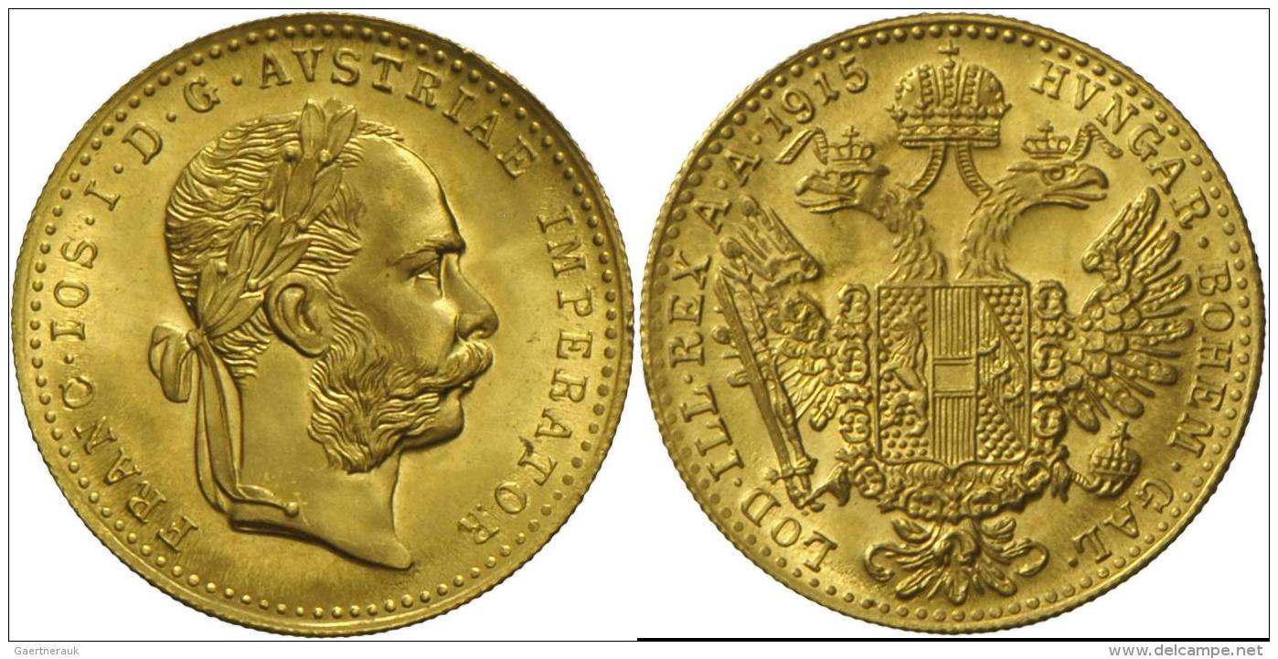 &Ouml;sterreich - Anlagegold: Franz Joseph I. 1848-1916: 1 Dukat 1915 (NP), Jaeger 344, Vorz&uuml;glich-Stempelglanz. - Oesterreich